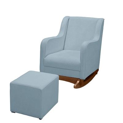 Cadeira Poltrona Amamentação E Balanço áquila Plus Boucle Azul Bebê C/ Puff - Anjo De Casa