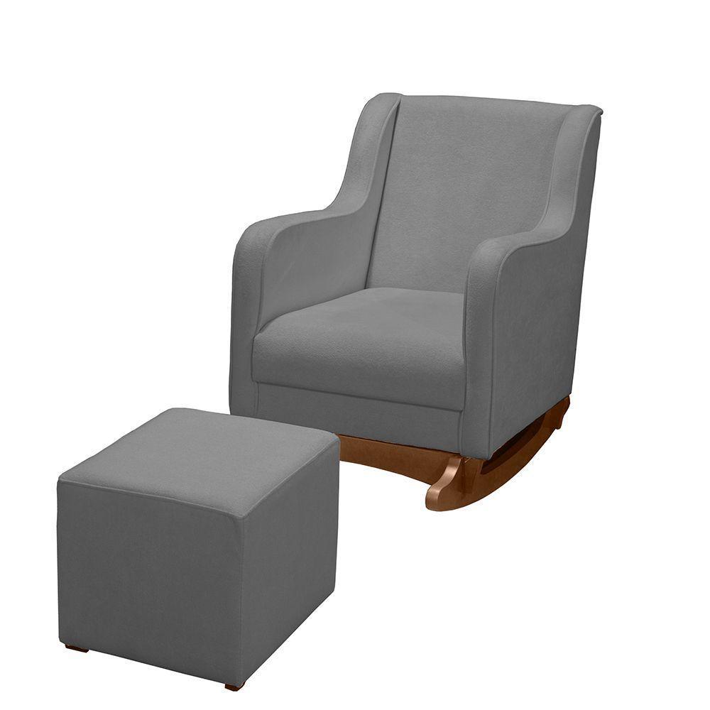 Poltrona Amamentação E Balanço áquila Plus - Boucle Cinza C/ Puff - Anjo De Casa - 1