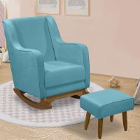 Cadeira Poltrona Amamentação Balanço áquila C/puff Veludo Azul Turquesa - 5