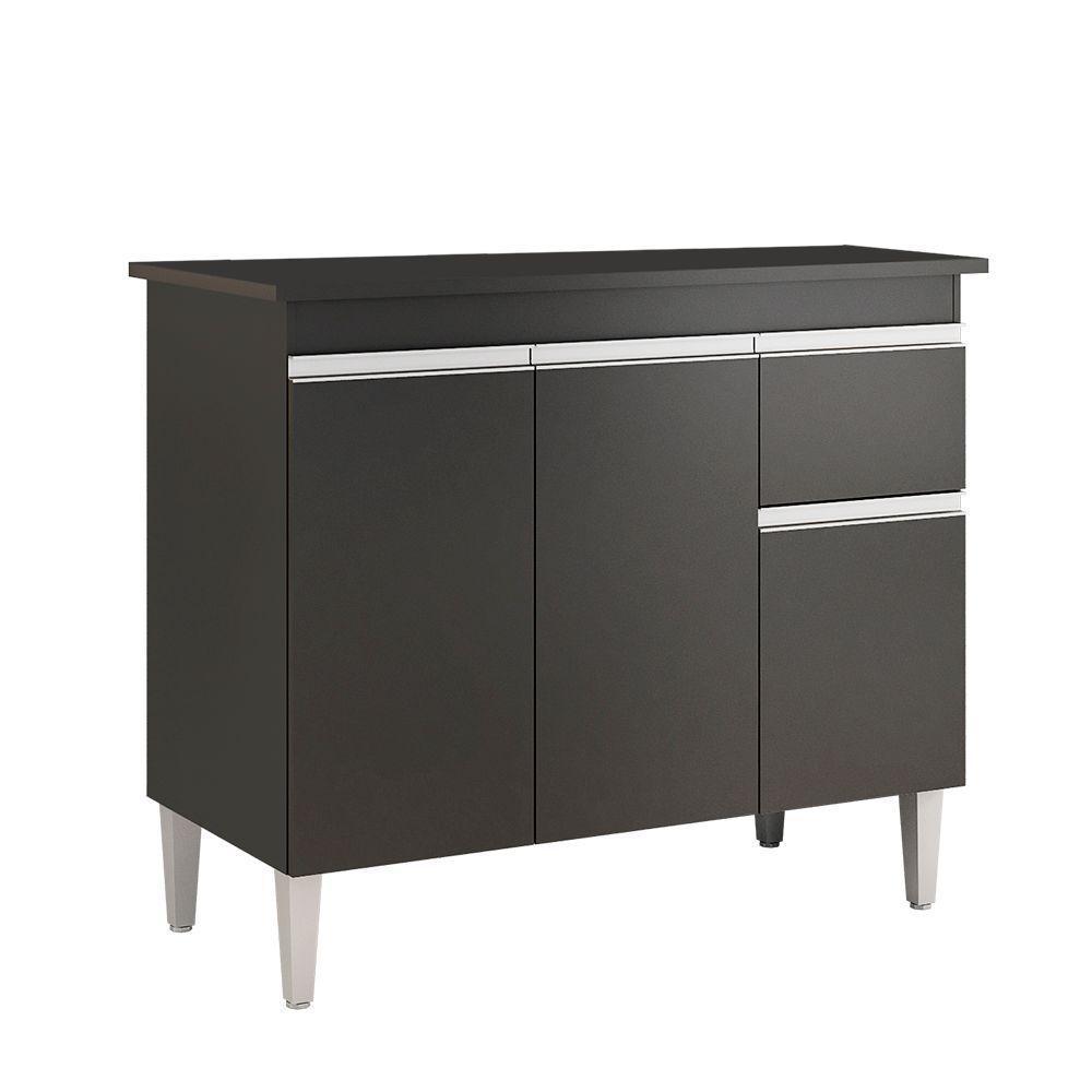 Multiuso Gabinete Balcão Tatiane 100cm 3 Portas E 1 Gaveta S/tampo Preto - Ajl Móveis - 1