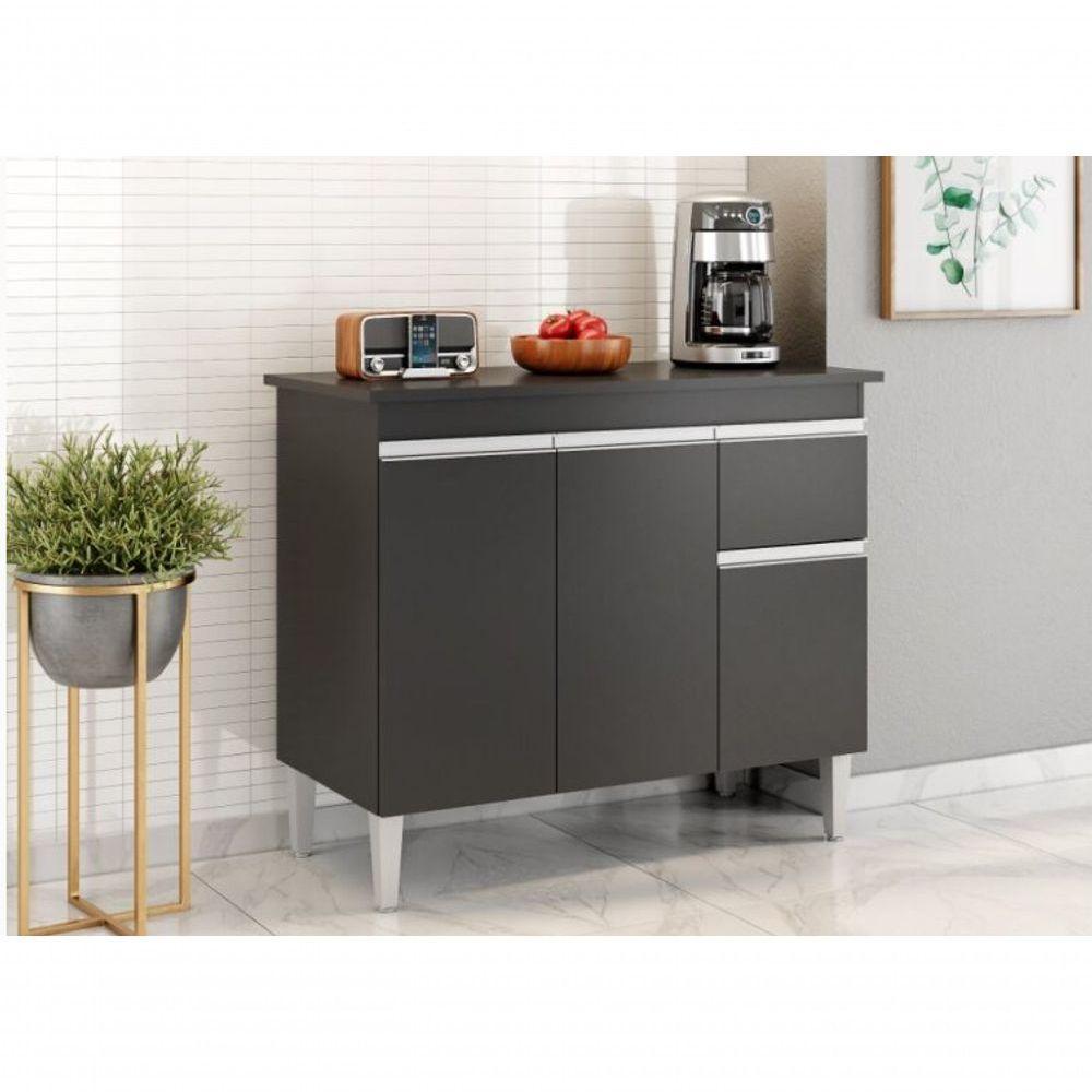 Multiuso Gabinete Balcão Tatiane 100cm 3 Portas E 1 Gaveta S/tampo Preto - Ajl Móveis - 3