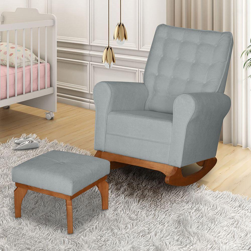 Poltrona Cadeira De Amamentação Balanço Páris C/ Puff Boucle Cinza - 4