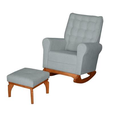 Poltrona Cadeira De Amamentação Balanço Páris C/ Puff Boucle Cinza