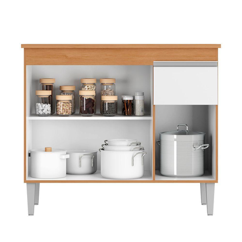 Balcão Gabinete Tatiane 100cm S/tampo Amêndoa / Branco - 2