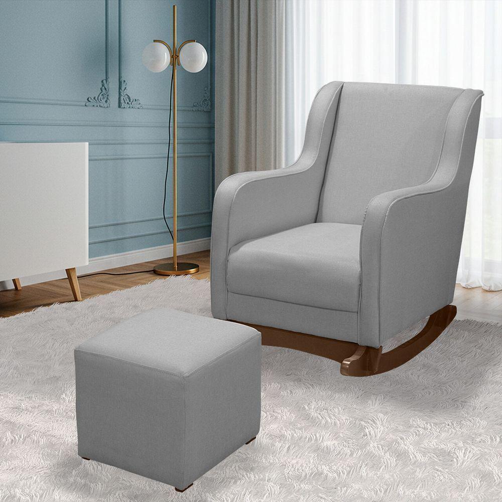 Cadeira Poltrona Amamentação E Balanço áquila Plus- Linho Cinza C/ Puff - 6