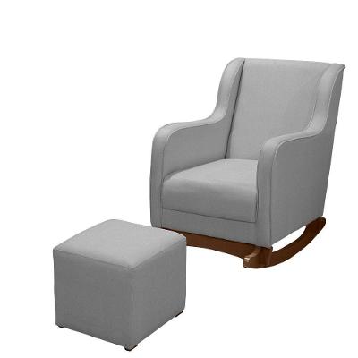 Cadeira Poltrona Amamentação E Balanço áquila Plus- Linho Cinza C/ Puff
