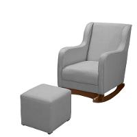 Cadeira Poltrona Amamentação E Balanço áquila Plus- Linho Cinza C/ Puff - 1