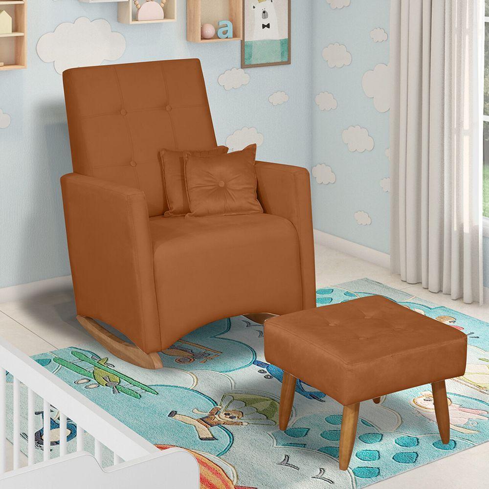 Cadeira Poltrona De Amamentação E Balanço Ana C/ Puff Veludo Terra Cota - 5