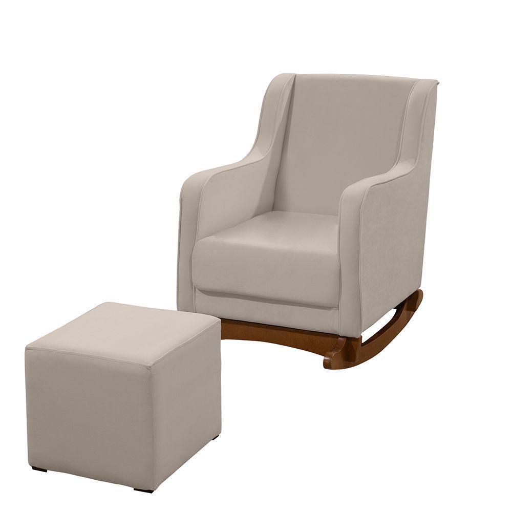 Cadeira Poltrona Amamentação E Balanço áquila Plus Linho Bege C/ Puff - 1