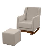 Cadeira Poltrona Amamentação E Balanço áquila Plus Linho Bege C/ Puff - 1