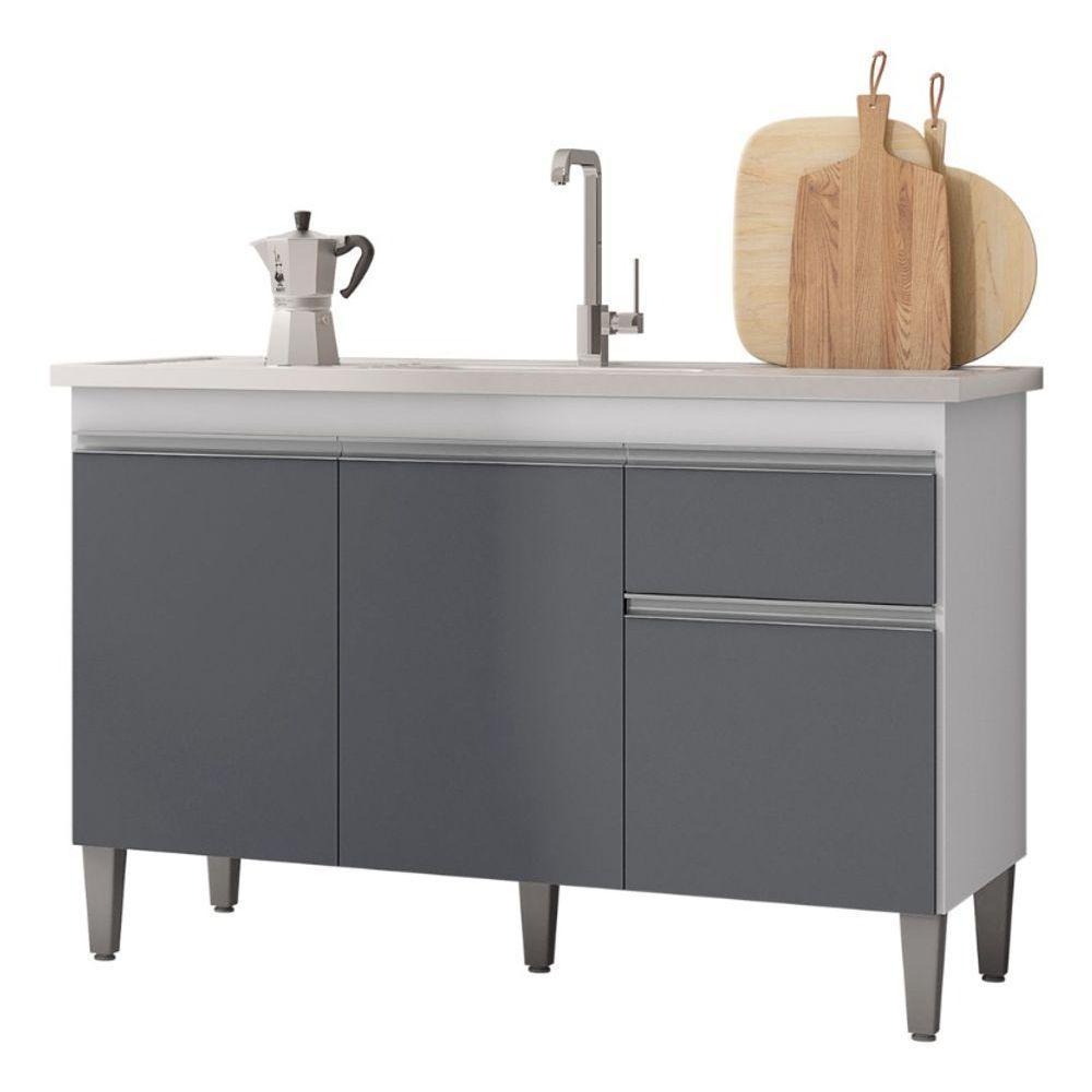 Gabinete Balcão Tatiane 120cm 3 Portas E 1 Gav S/tampo Cor Preto - 1