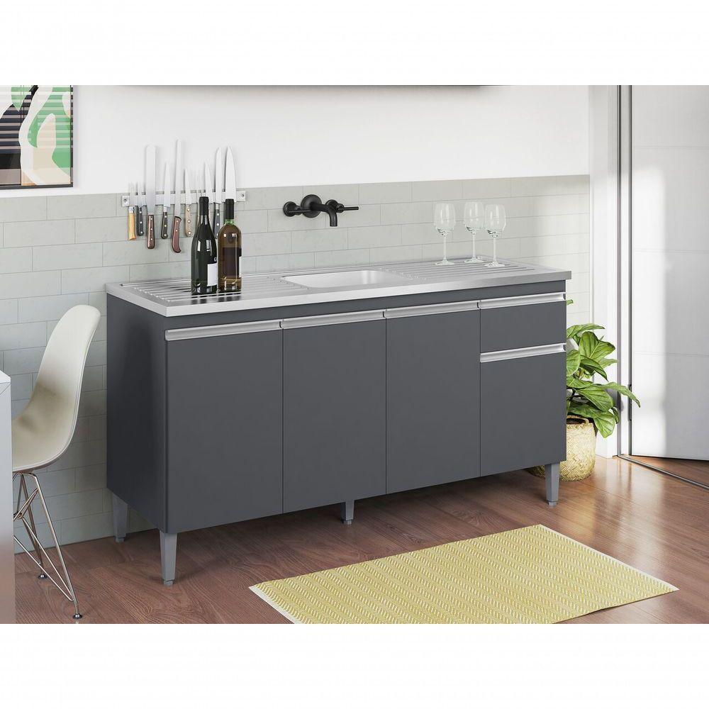 Balcão Gabinete Para Pia Tatiane S/tampo 150cm 4 Portas 1 Gav -cinza - 1