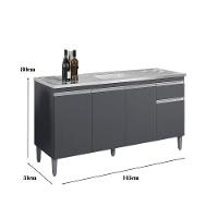 Balcão Para Pia Tatiane 150cm 4 Portas 1 Gav - S/tampo Cinza - 2