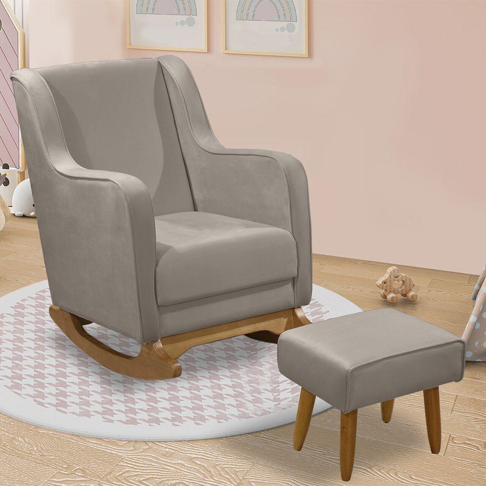 Cadeira De Amamentação Poltrona Balanço áquila C/puff Veludo Marrom Claro - 1