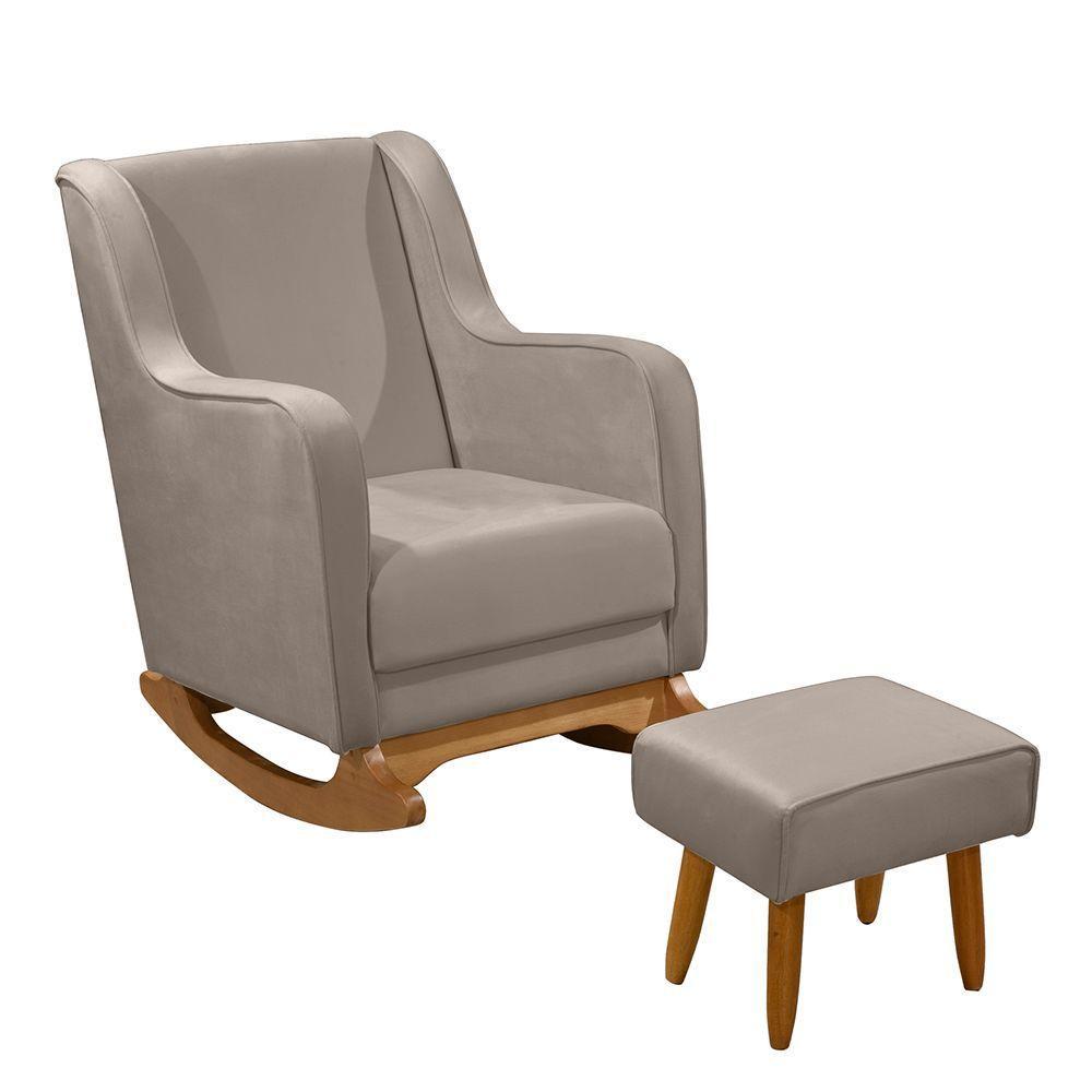 Cadeira De Amamentação Poltrona Balanço áquila C/puff Veludo Marrom Claro - 2