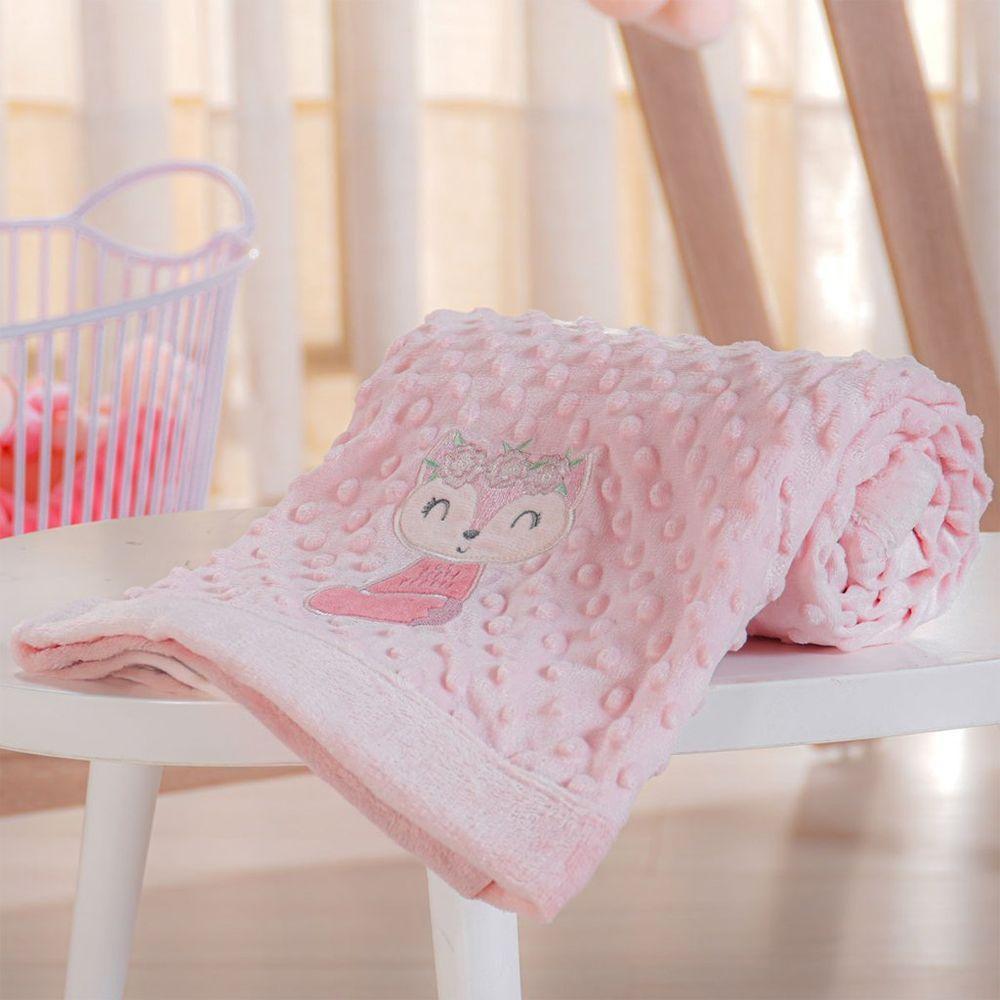 Manta Bebê Bene Casa Dots New 100x70cm Com Bordado Peach Raposinha - 2