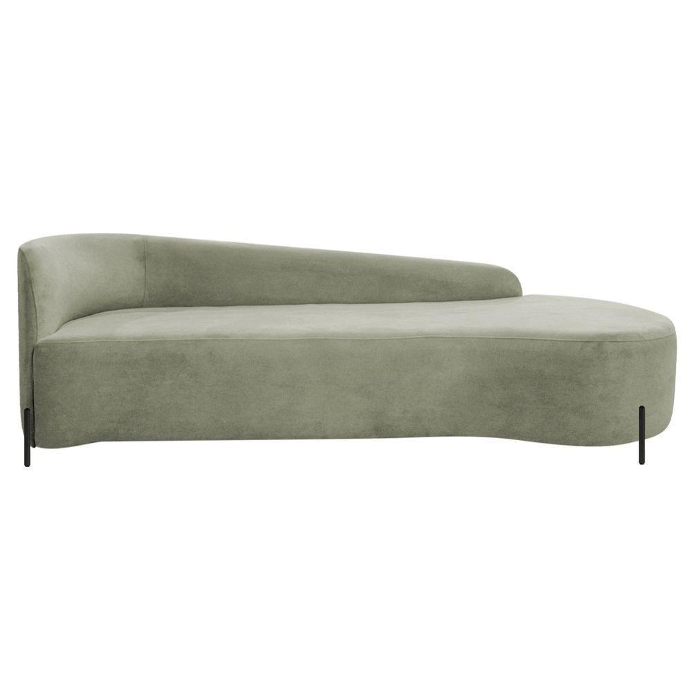 Divã Recamier Orgânico França 250cm Lado Dir Pés Metal Preto Bouclé Verde Oliva - 2