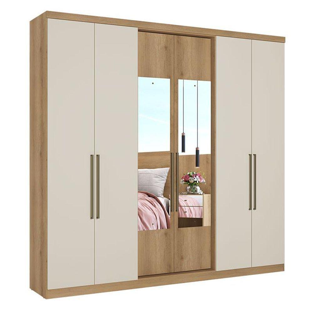 Guarda Roupa Casal Passisone Ultra Glass 6 Portas Capuccino Off White Acetinado - Thb - 1