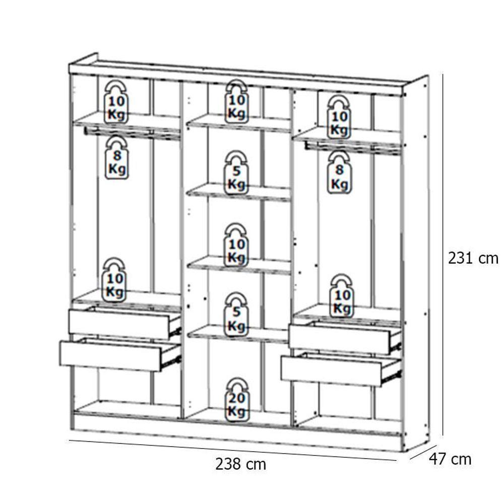 Guarda Roupa Casal Passisone Ultra Glass 6 Portas Capuccino Off White Acetinado - Thb - 3