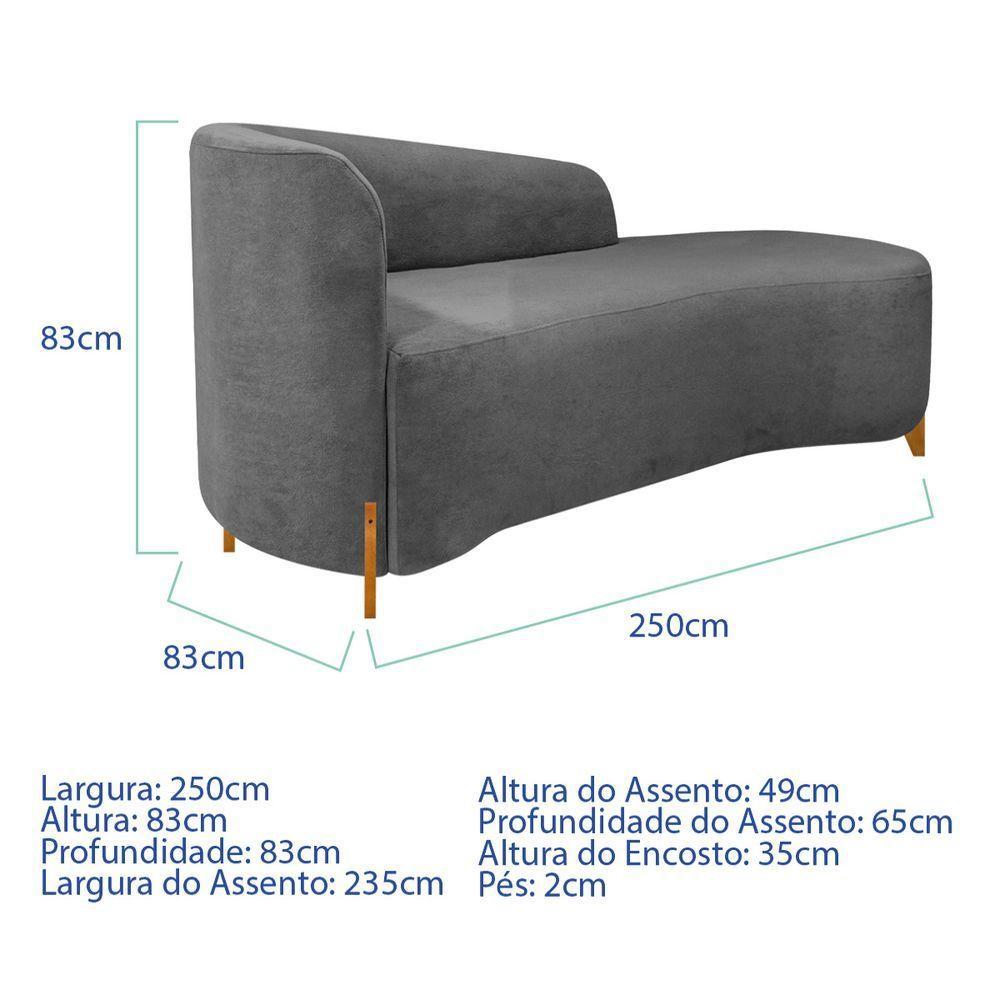 Divã Recamier Orgânico França 250cm Lado Dir Pés Madeira Bouclé Cinza - 6