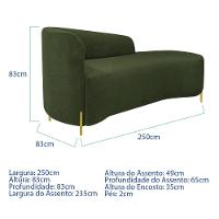 Divã Recamier Orgânico França 250cm Lado Dir Pés Metal Dourado Linho Verde - 6