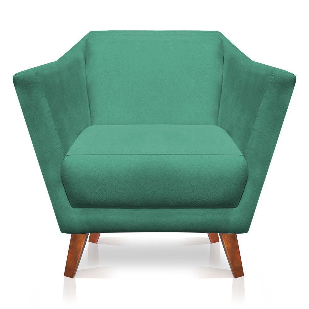 Poltrona Decorativa Lorena Suede Pés Castanho Azul Turquesa - 3