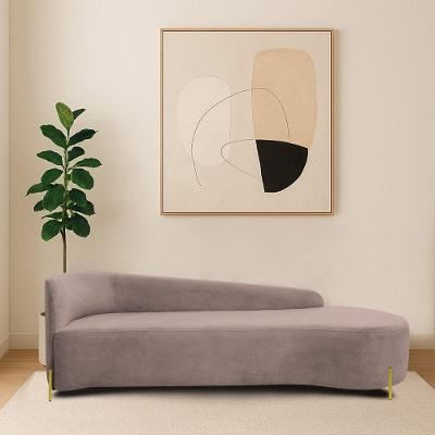 Divã Recamier Orgânico França 250cm Lado Dir Pés Metal Dourado Linho Rosê