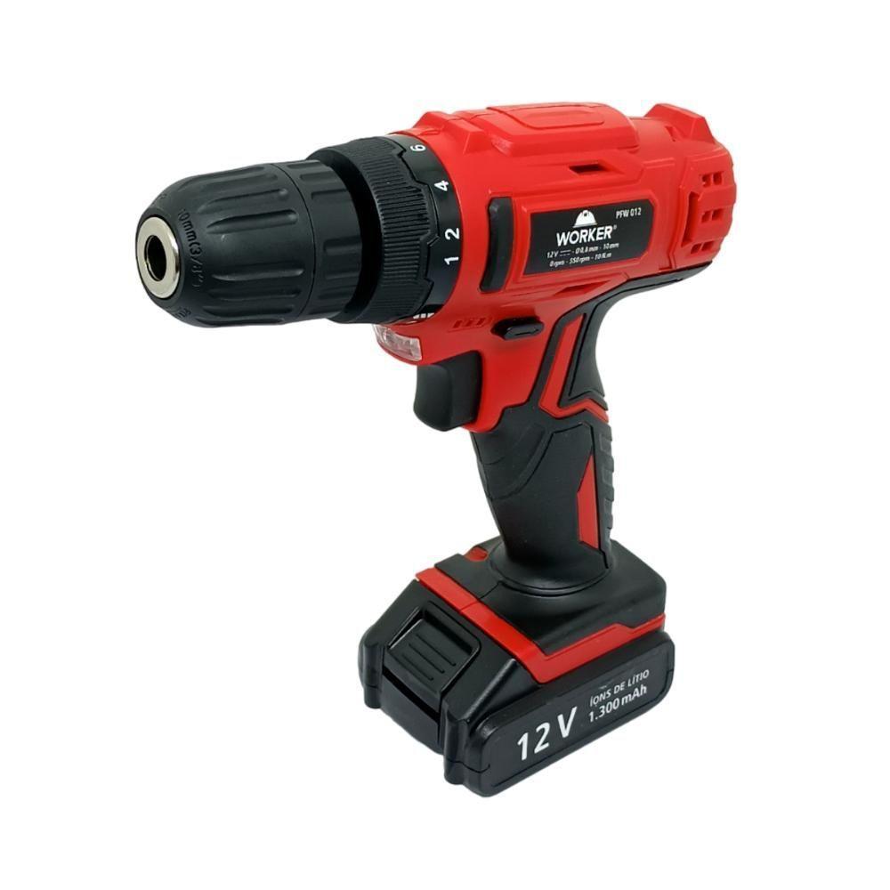 Parafusadeira Furadeira à Bateria Worker 12v 1,3mah Pfw 012 Com Maleta E 13 Peças - 4