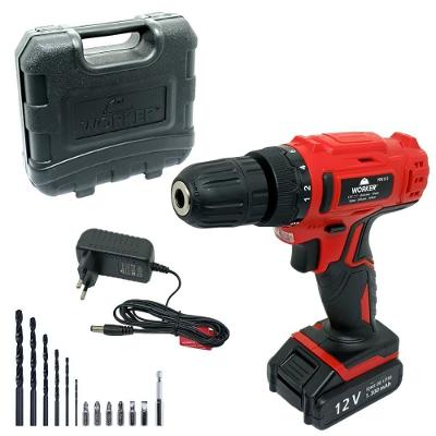 Parafusadeira Furadeira à Bateria Worker 12v 1,3mah Pfw 012 Com Maleta E 13 Peças