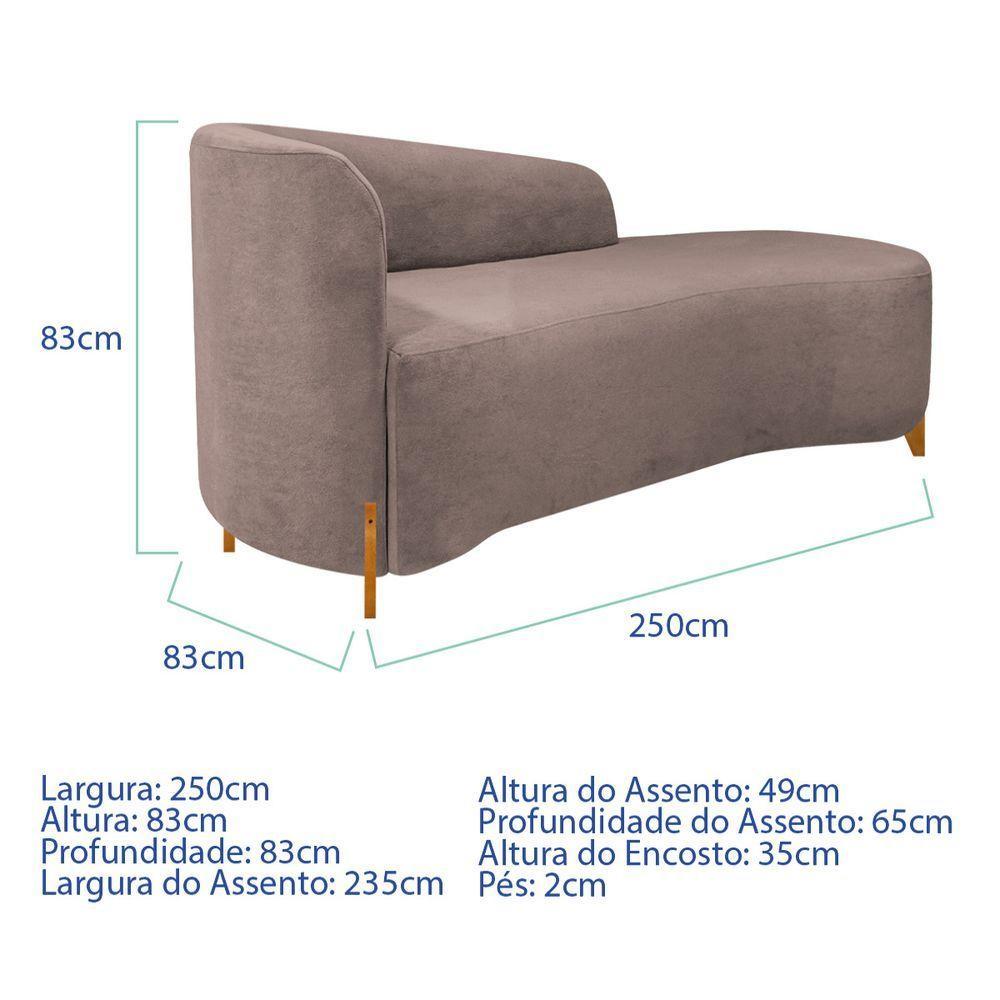 Divã Recamier Orgânico França 250cm Lado Dir Pés Madeira Linho Rosê - 6