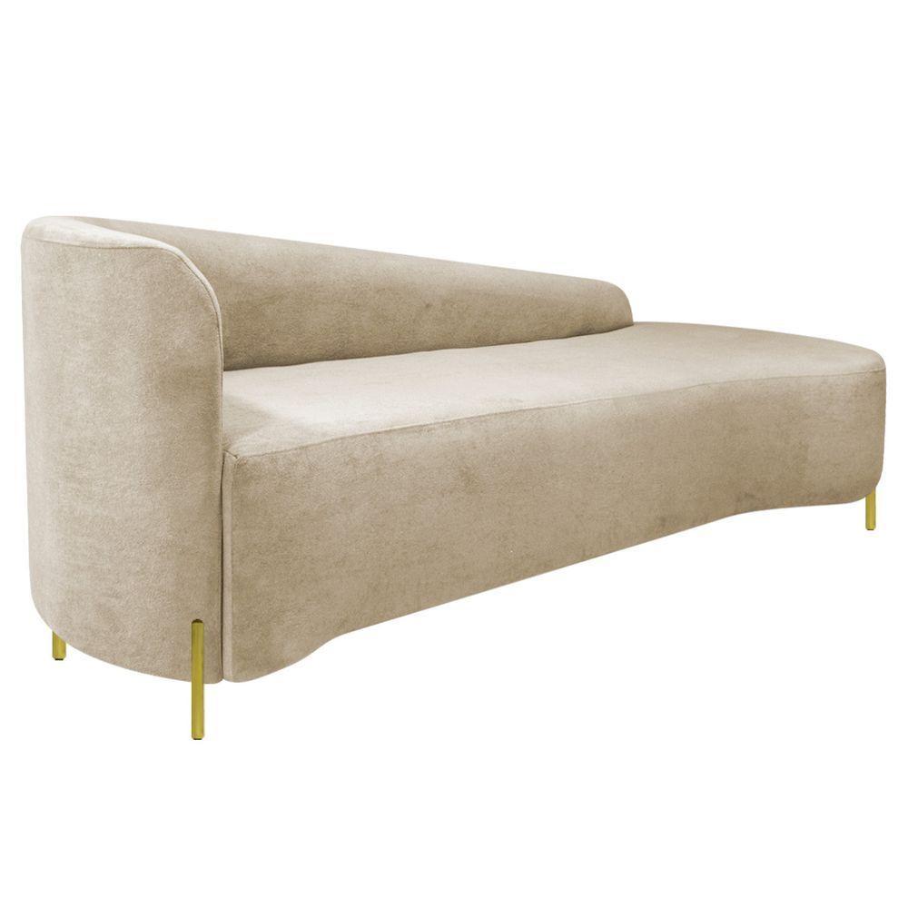 Divã Recamier Orgânico França 250cm Lado Dir Pés Metal Dourado Bouclé Branco - 4