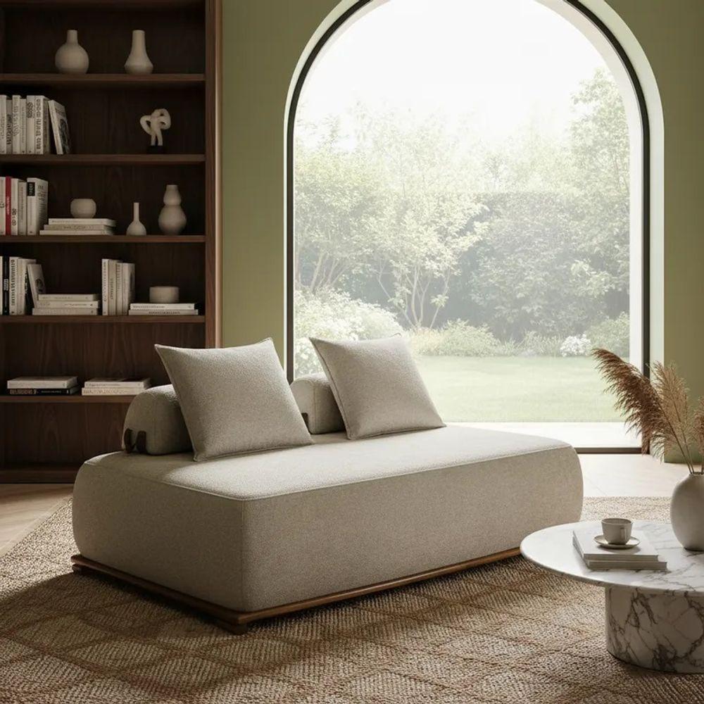 Sofá 3 Lugares Decoração Lazer Sala Ibiza Spz 180cm Bouclé - Amarena Móveis Bege-3301 - 1