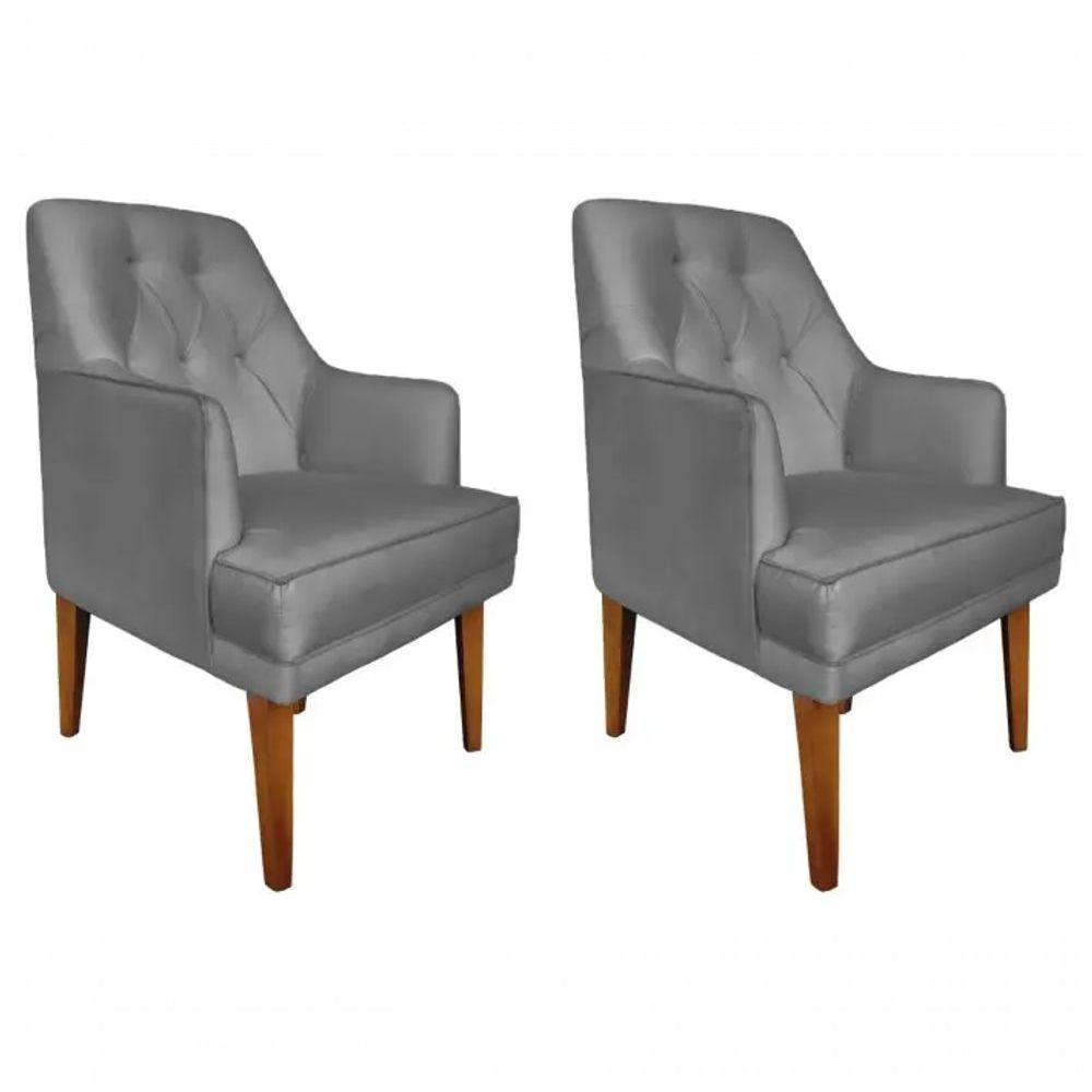 Kit 2 Cadeiras Poltronas Decorativa Paris Sala De Jantar Recepção Retro Com Braça Suede Cinza Lar Móveis E Decoração - 1