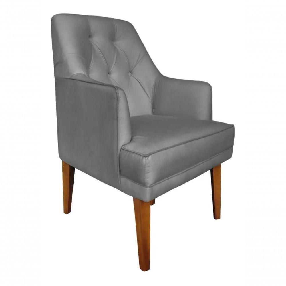 Kit 2 Cadeiras Poltronas Decorativa Paris Sala De Jantar Recepção Retro Com Braça Suede Cinza Lar Móveis E Decoração - 2