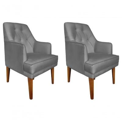 Kit 2 Cadeiras Poltronas Decorativa Paris Sala De Jantar Recepção Retro Com Braça Suede Cinza Lar Móveis E Decoração