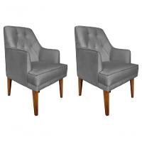 Kit 2 Cadeiras Poltronas Decorativa Paris Sala De Jantar Recepção Retro Com Braça Suede Cinza Lar Móveis E Decoração - 1