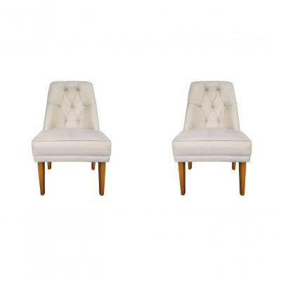 Kit 2 Cadeira Para Sala De Jantar Escritório Estofada Berlim Retro Suede Porcelana Eli Móveis E Decoração