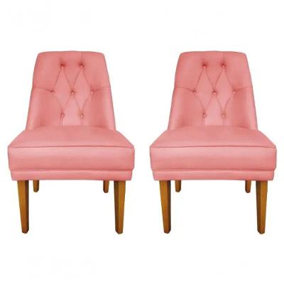 Kit 2 Cadeira Para Sala De Jantar Escritório Estofada Berlim Retro Suede Rosa Claro Eli Móveis E Decoração