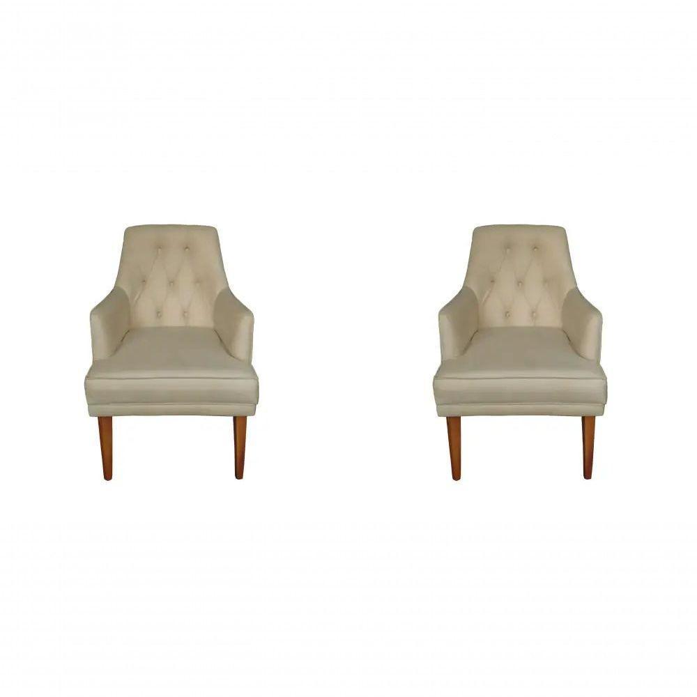 Kit 2 Cadeiras Poltronas Decorativa Paris Sala De Jantar Recepção Retro Com Braça Suede Bege Lar Móveis E Decoração - 1