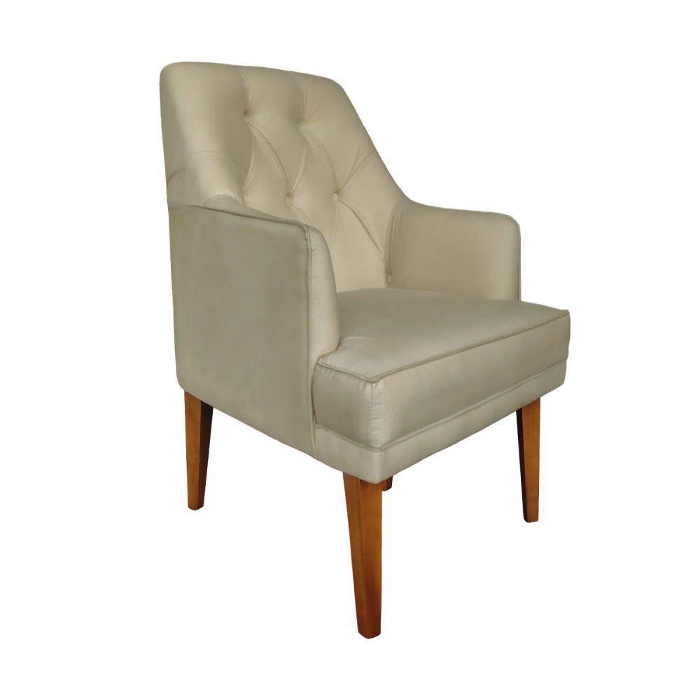 Kit 2 Cadeiras Poltronas Decorativa Paris Sala De Jantar Recepção Retro Com Braça Suede Bege Lar Móveis E Decoração - 2