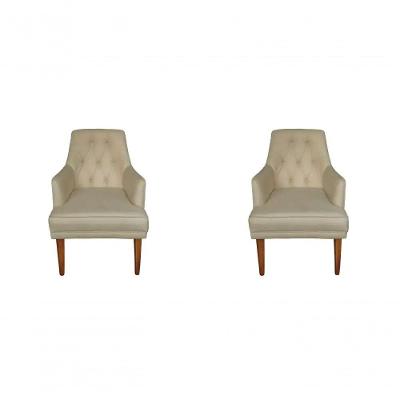 Kit 2 Cadeiras Poltronas Decorativa Paris Sala De Jantar Recepção Retro Com Braça Suede Bege Lar Móveis E Decoração