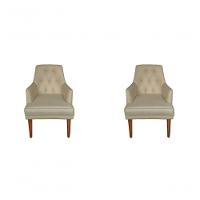 Kit 2 Cadeiras Poltronas Decorativa Paris Sala De Jantar Recepção Retro Com Braça Suede Bege Lar Móveis E Decoração - 1