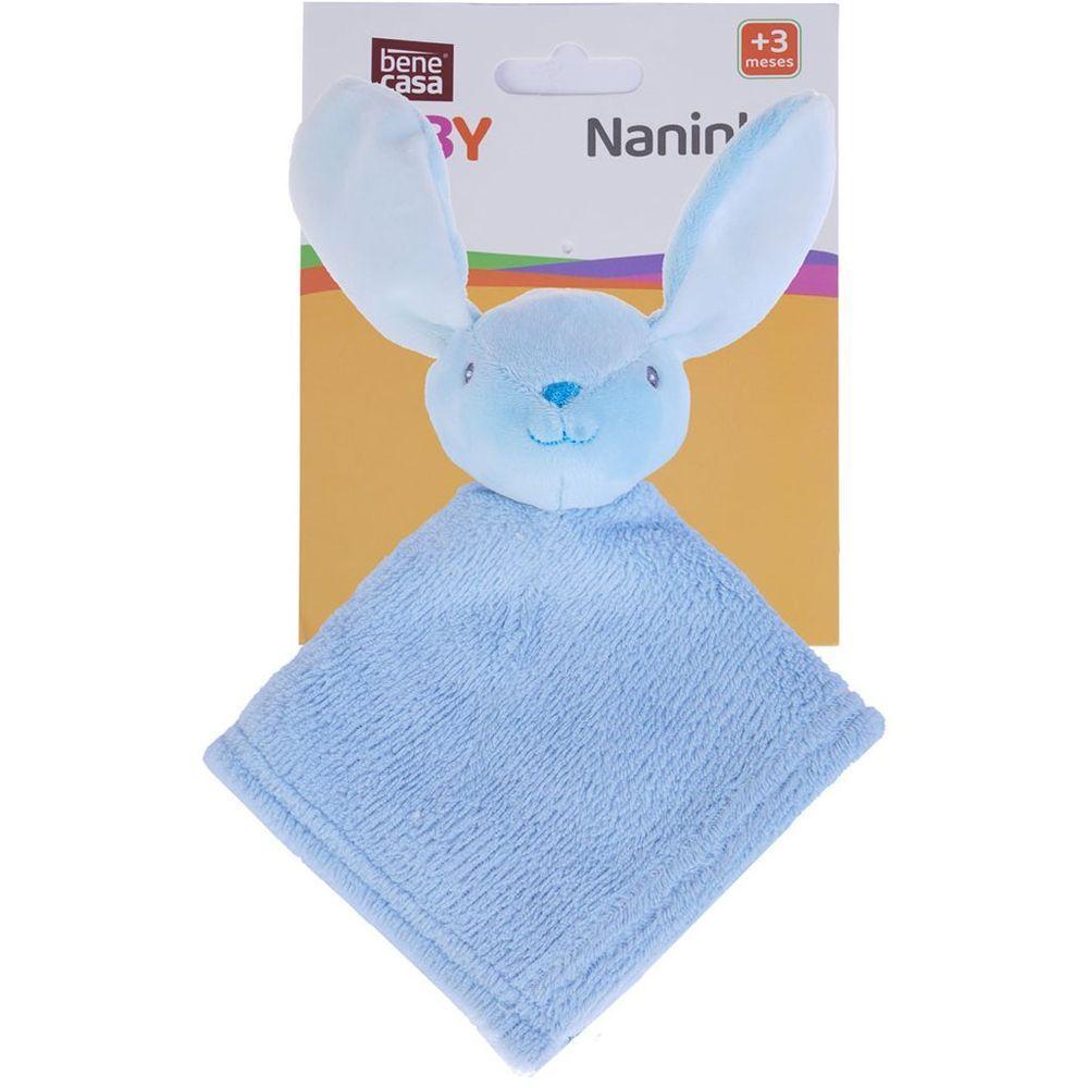 Naninha Para Meninos Coral Fleece 100% Poliéster 27x27cm Coelho Azul - 3