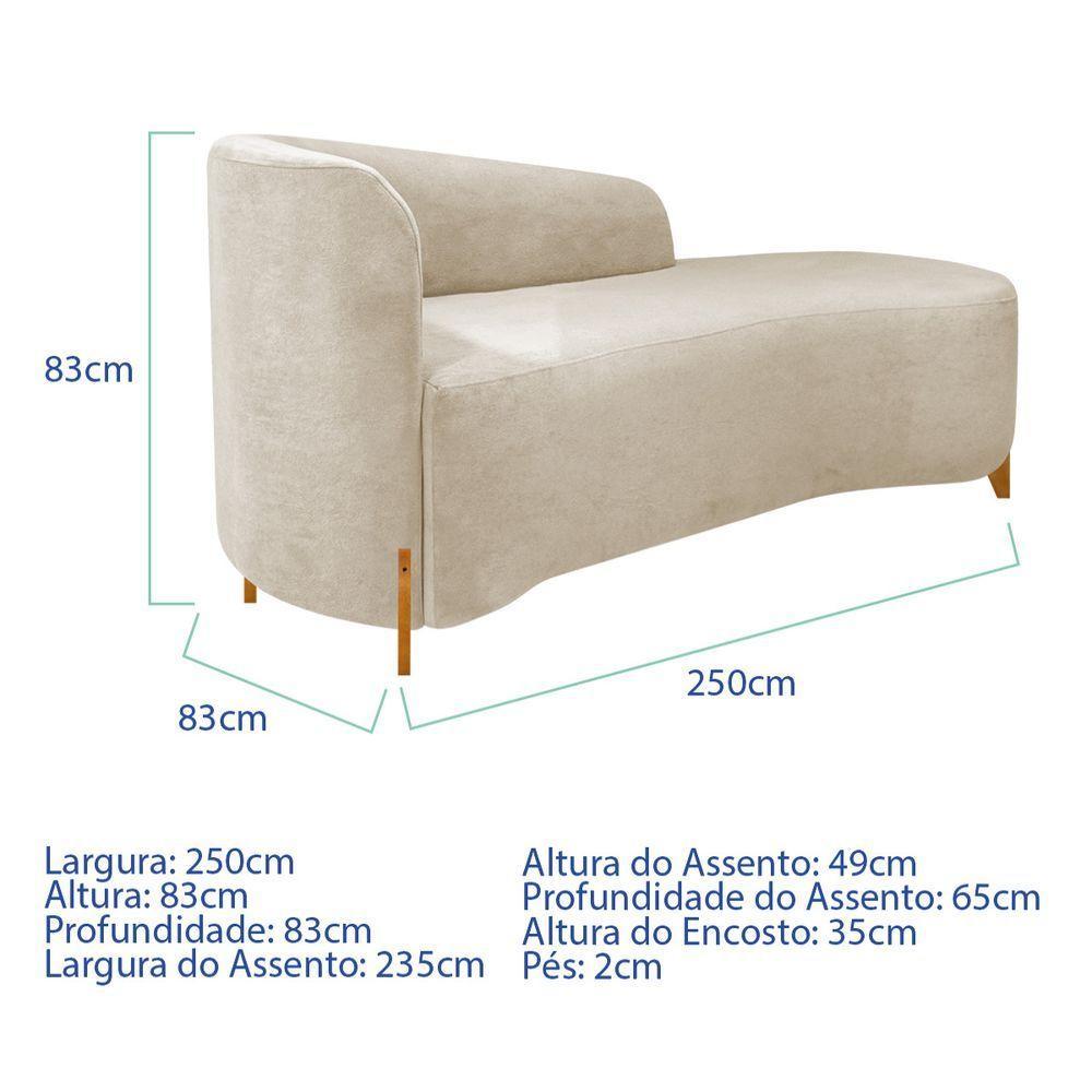 Divã Recamier Orgânico França 250cm Lado Dir Pés Madeira Linho Bege - 6