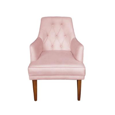 Cadeira Poltrona Decorativa Paris Sala De Jantar Recepção Retro Com Braça Suede Rosa Bebê Lar Móveis E Decoração