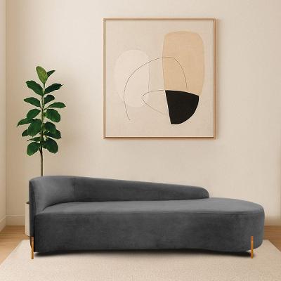 Divã Recamier Orgânico França 250cm Lado Dir Pés Madeira Linho Cinza Escuro