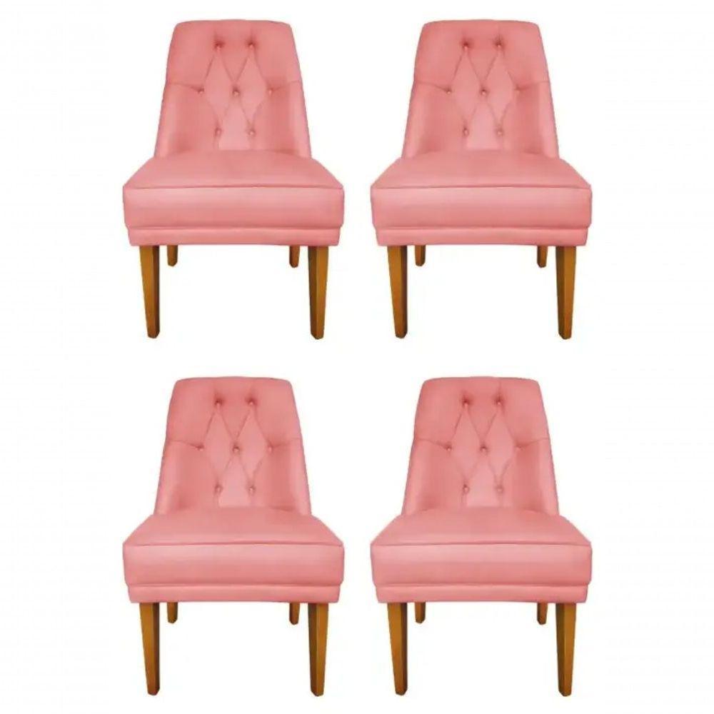 Kit 4 Cadeiras Para Sala De Jantar Escritório Estofada Berlim Retro Suede Rosa Bebê Lar Móveis E Decoração - 1