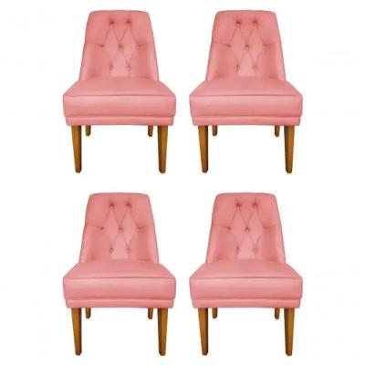 Kit 4 Cadeiras Para Sala De Jantar Escritório Estofada Berlim Retro Suede Rosa Bebê Lar Móveis E Decoração
