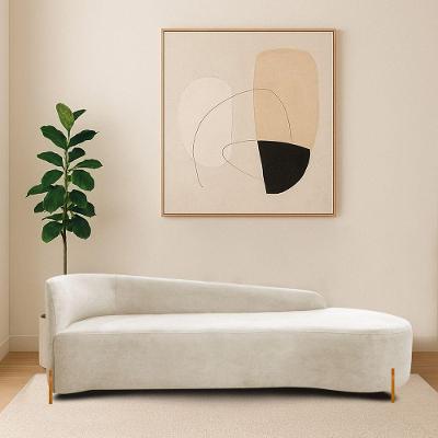 Divã Recamier Orgânico França 250cm Lado Dir Pés Madeira Linho Bege