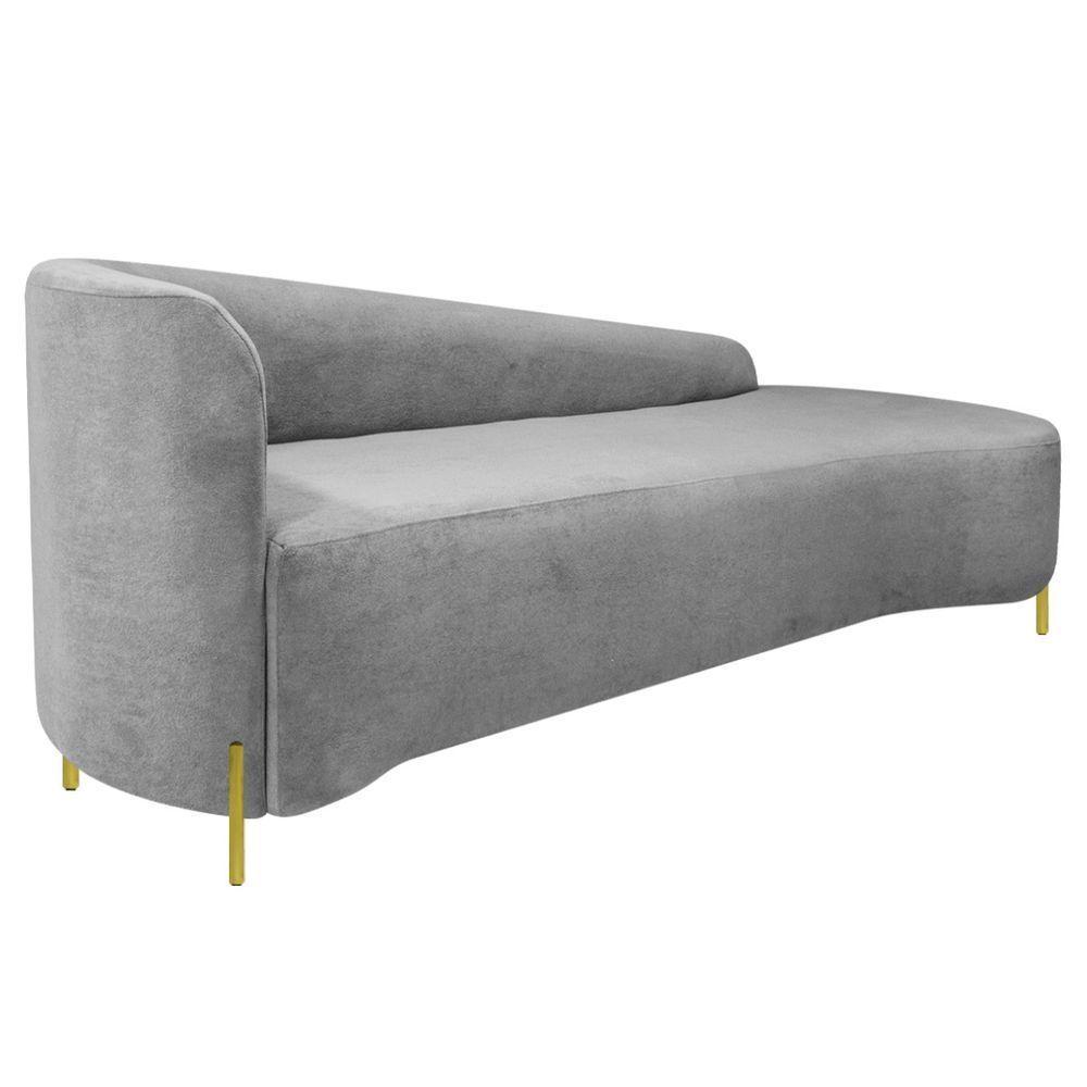Divã Recamier Orgânico França 250cm Lado Dir Pés Metal Dourado Linho Cinza Claro - 4